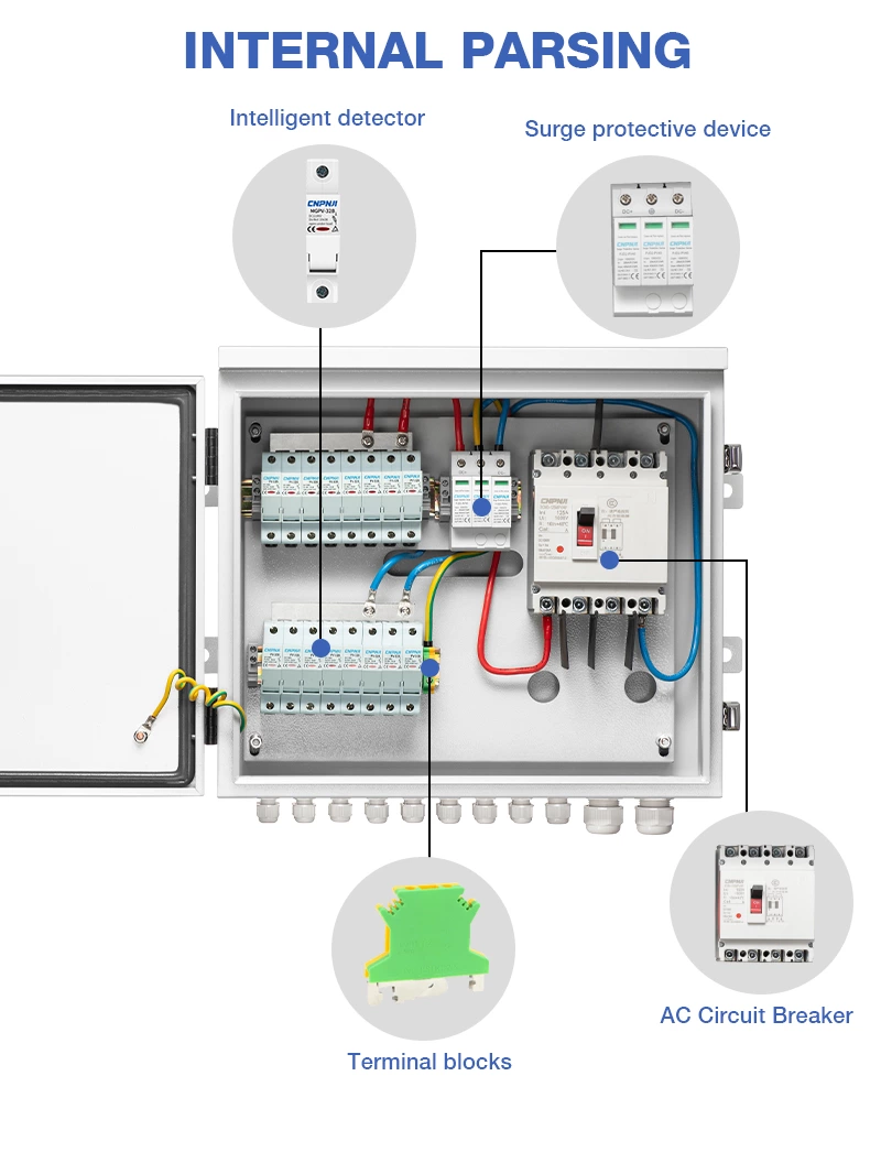 8 strings 8 in 1 out dc1000V 120A ip65 solar pv combiner box